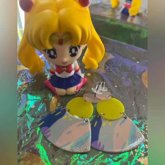 Geometric Acrylic STACKED RETRO EARRINGS 80s 90s Pop Art Style Vintage Spring OS - Picture 2 of 2